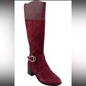 NEW Marc Fisher Wide Calf Leather Tall Shaft Boots Hailin Burgundy Suede 8M